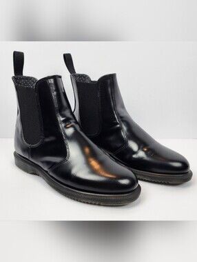 Dr. Martens Flora Chelsea Boots Womens 10 All Black Smooth Polished Leather Docs